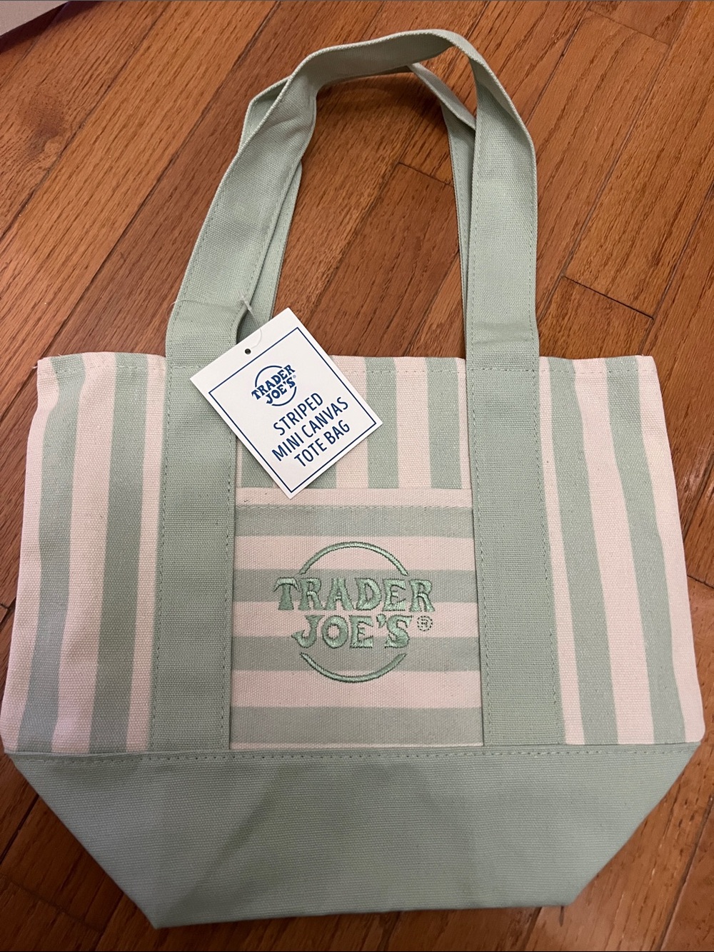 Trader Joe's Beige Striped Canvas Tote Bag